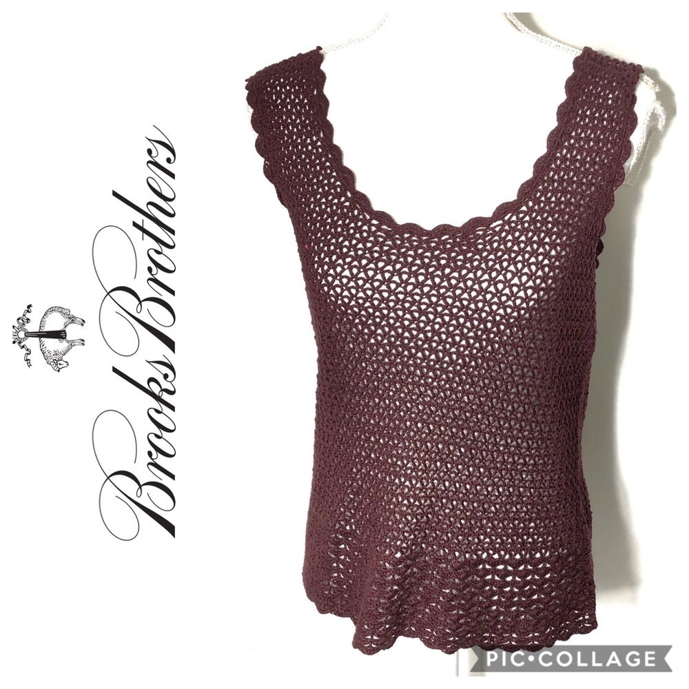 Brooks Brothers Burgundy Loose Knit Top Medium Sleeveless Tan Blouse Women’s
